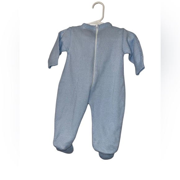 Vintage Grand Knitwear Blue Train Knit footed sweater One Piece Sz 3/6m - Picture 3 of 3